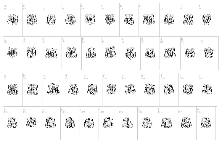 Hard to Read Monograms font map